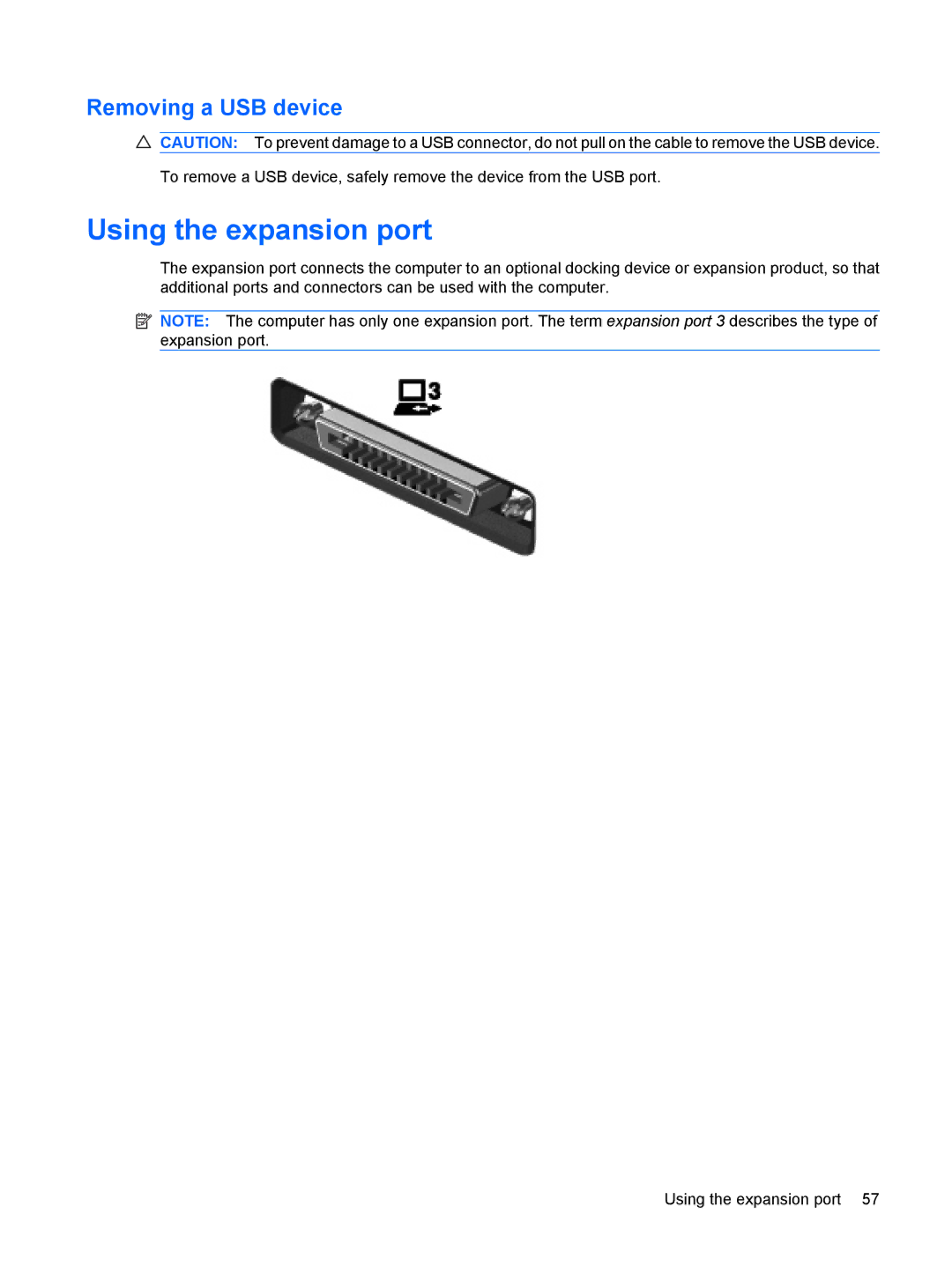 HP 2533t Mobile manual Using the expansion port, Removing a USB device 