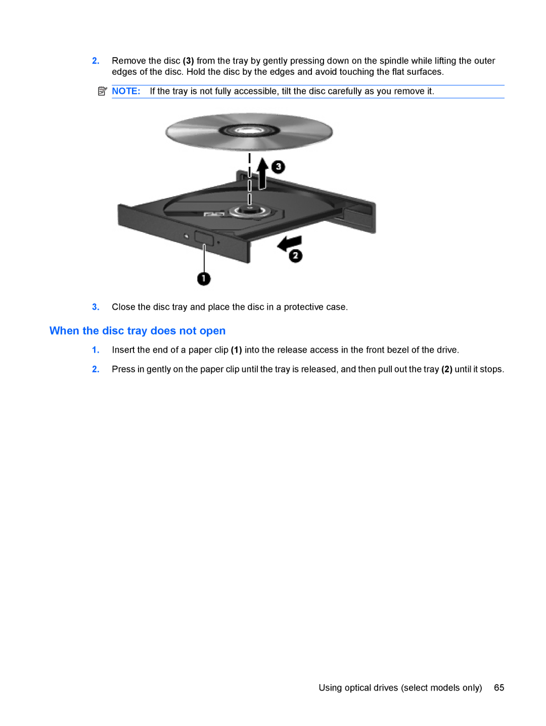 HP 2533t Mobile manual When the disc tray does not open 