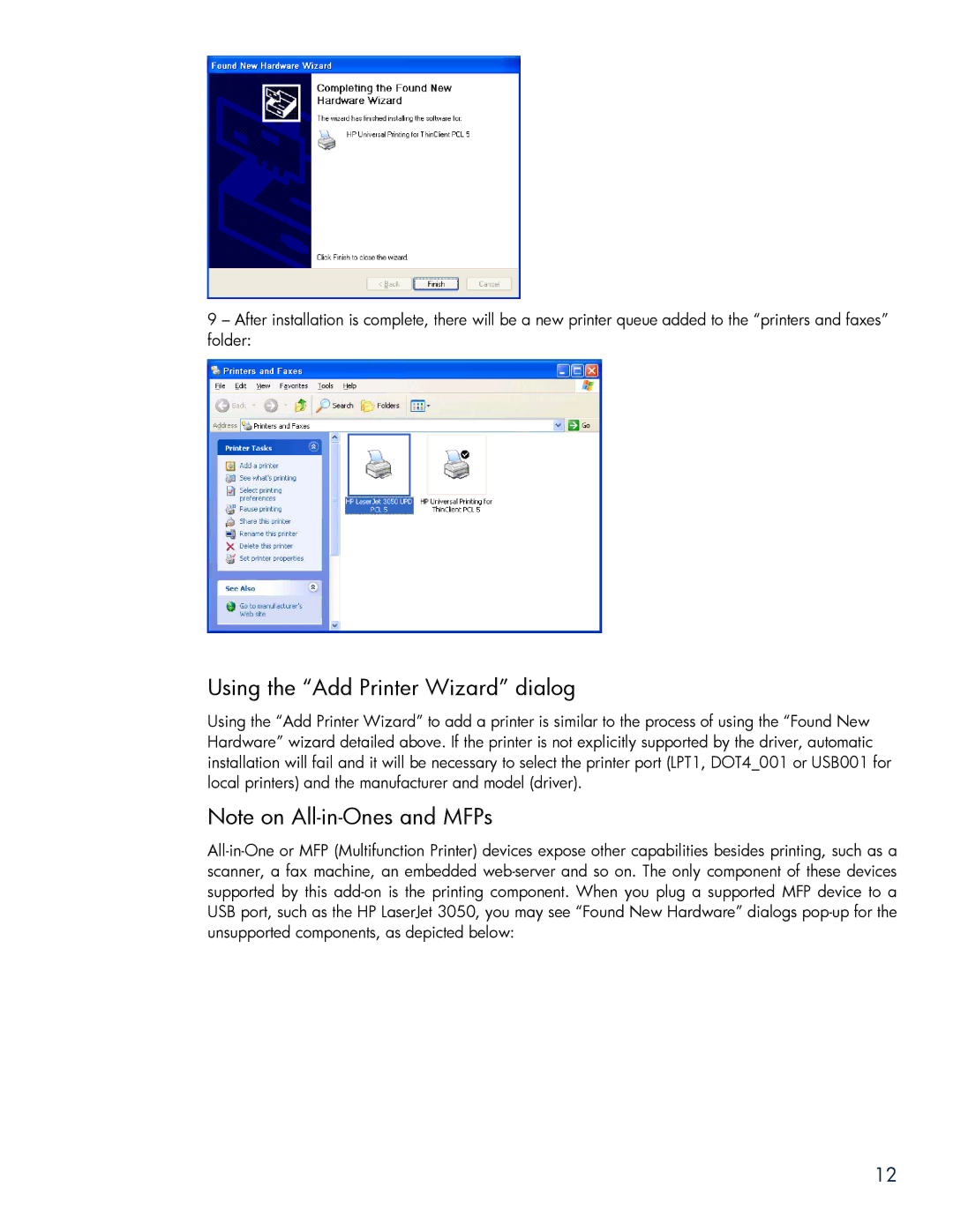 HP 2533t Mobile manual Using the Add Printer Wizard dialog 