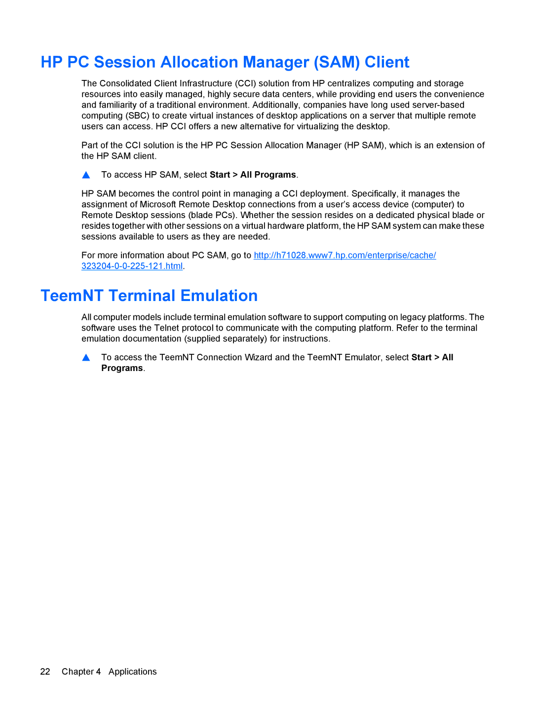 HP 2533t Mobile manual HP PC Session Allocation Manager SAM Client, TeemNT Terminal Emulation 