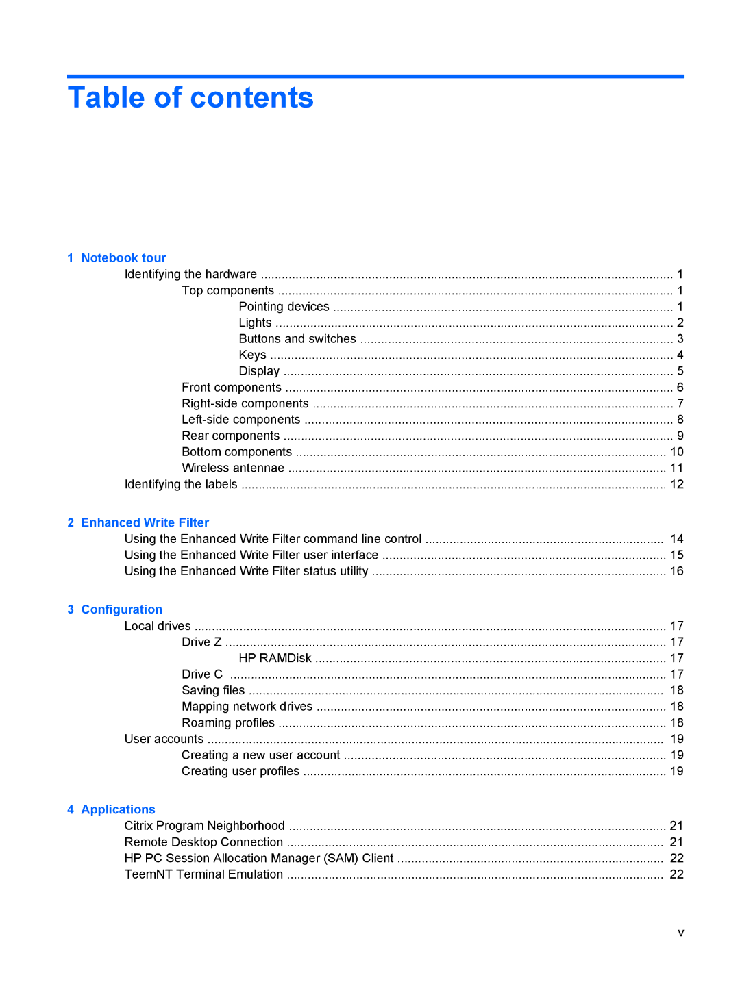 HP 2533t Mobile manual Table of contents 