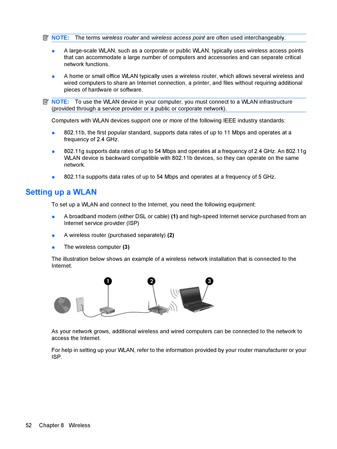 HP 2533t Mobile manual Setting up a Wlan 