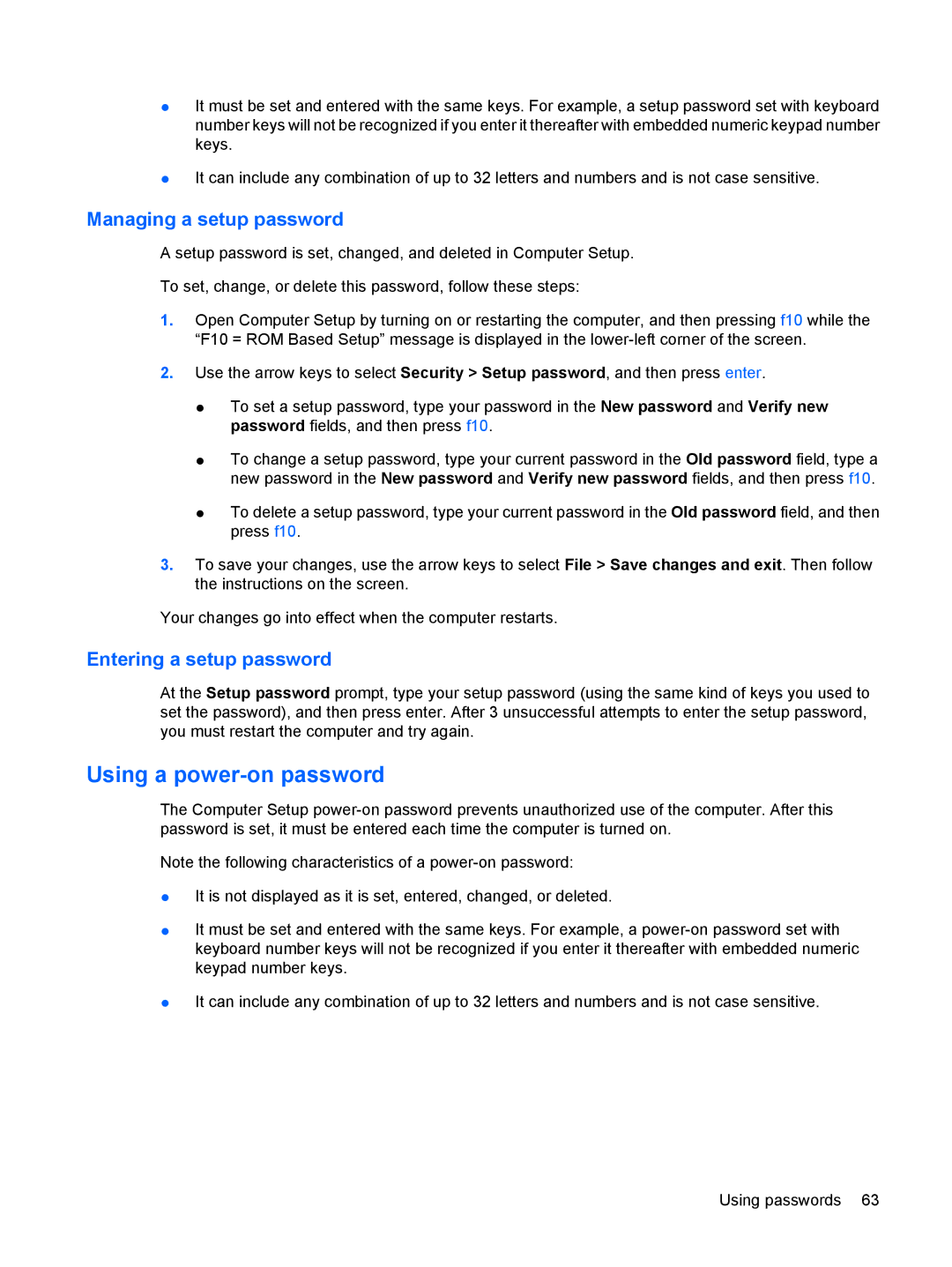 HP 2533t Mobile manual Using a power-on password, Managing a setup password, Entering a setup password 