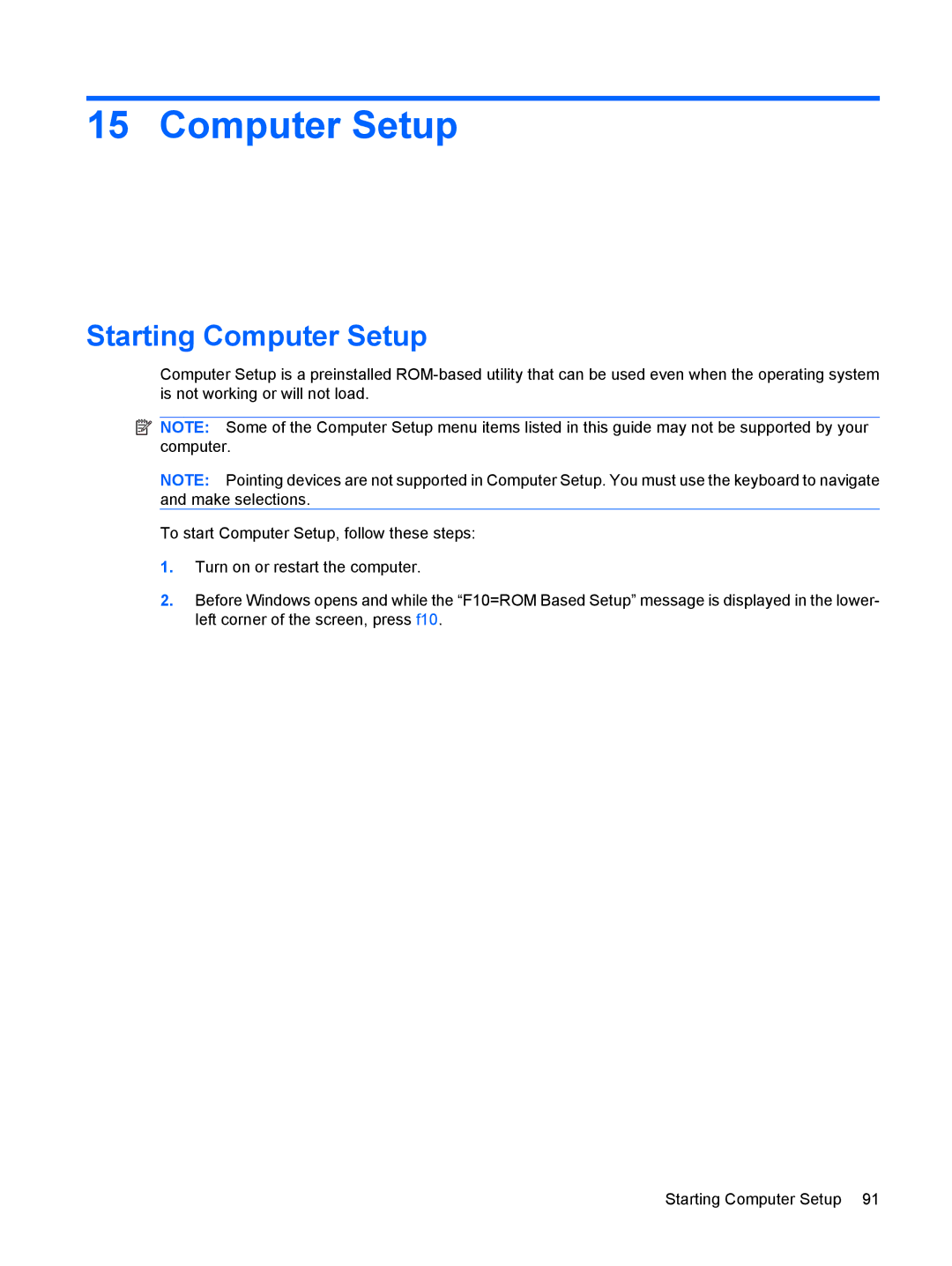 HP 2533t Mobile manual Starting Computer Setup 