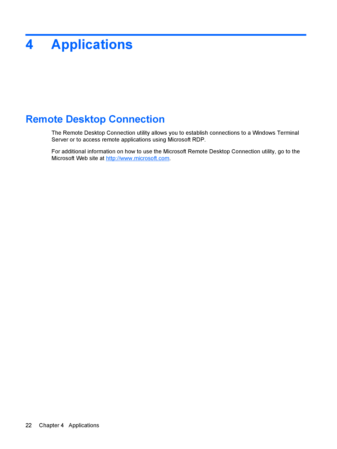 HP 2533t Mobile manual Applications, Remote Desktop Connection 