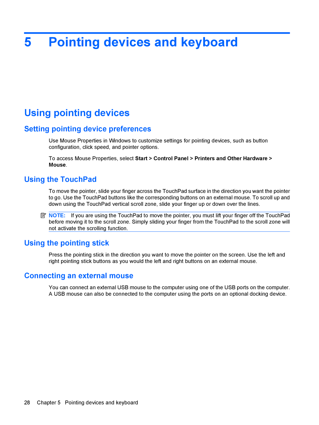 HP 2533t Mobile manual Pointing devices and keyboard, Using pointing devices 