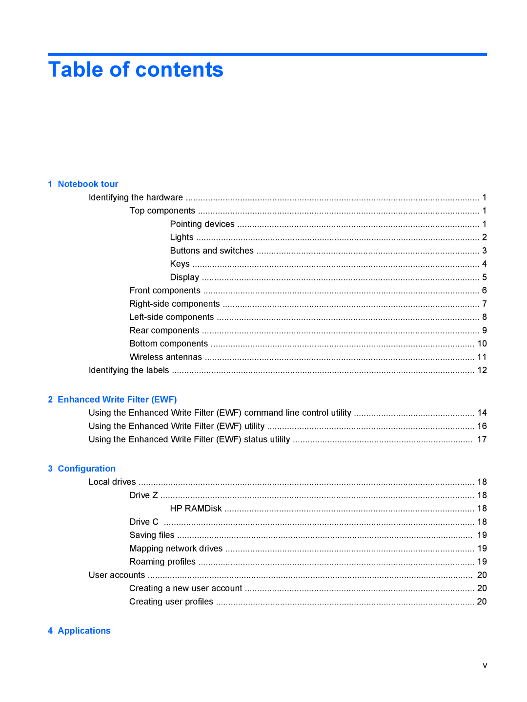 HP 2533t Mobile manual Table of contents 