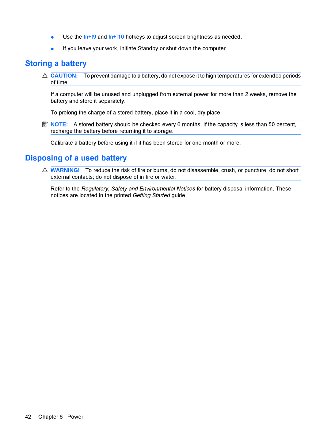 HP 2533t Mobile manual Storing a battery, Disposing of a used battery 