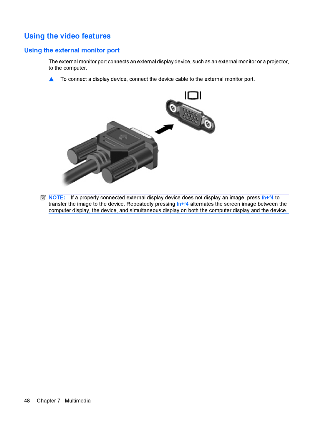 HP 2533t Mobile manual Using the video features, Using the external monitor port 