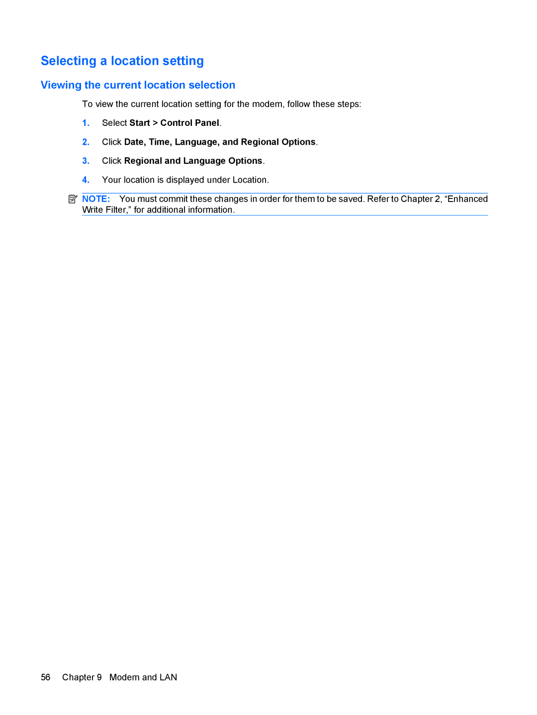 HP 2533t Mobile manual Selecting a location setting, Viewing the current location selection 