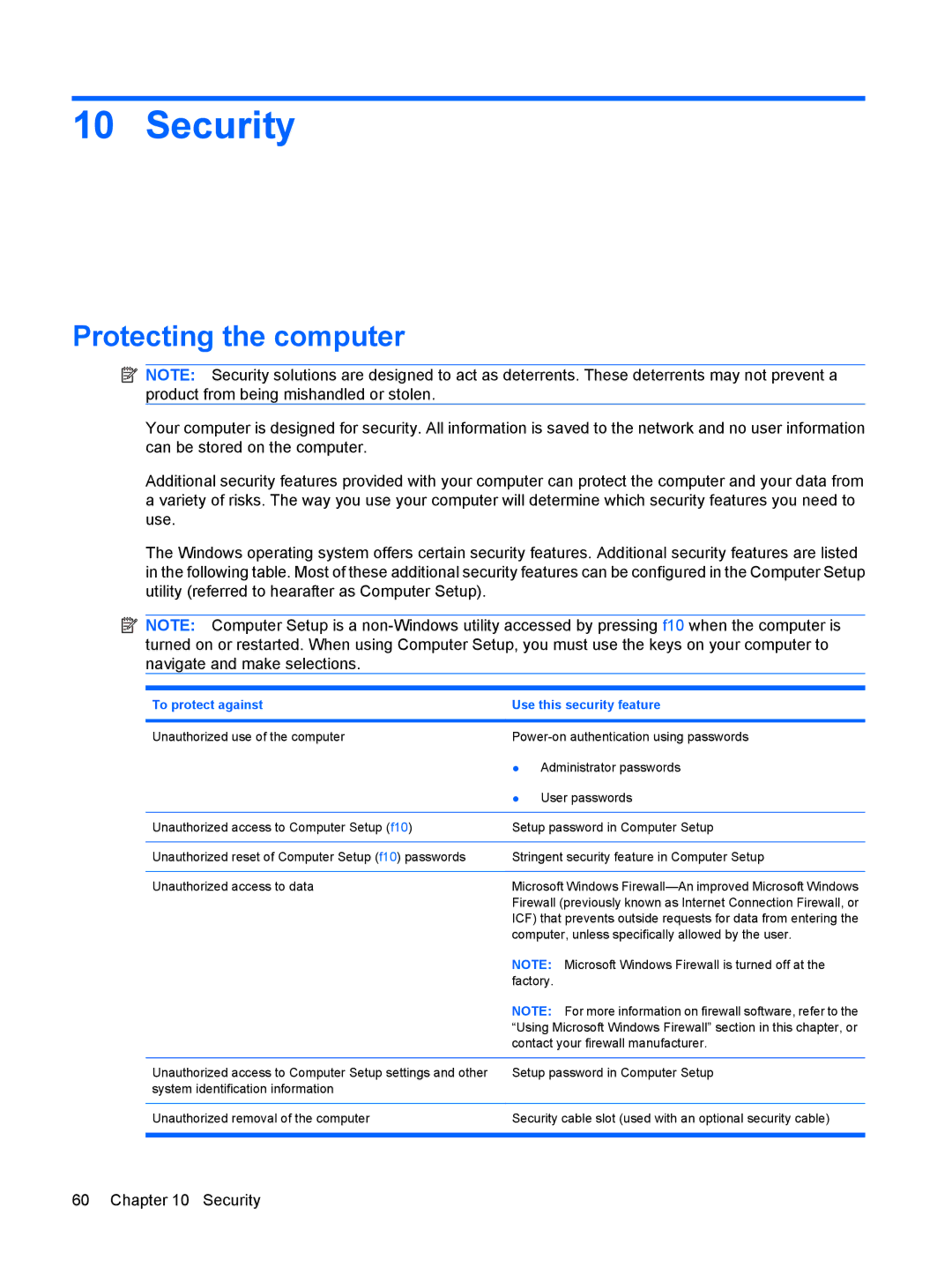 HP 2533t Mobile manual Security, Protecting the computer 