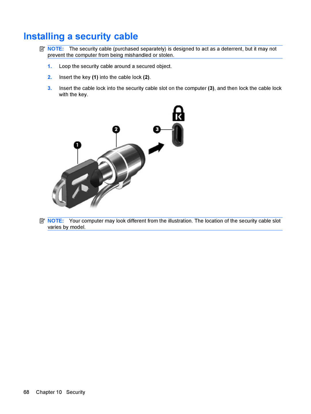 HP 2533t Mobile manual Installing a security cable 