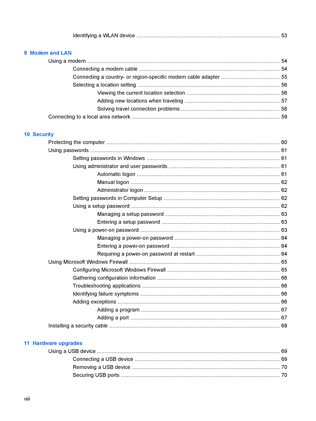 HP 2533t Mobile manual Modem and LAN 