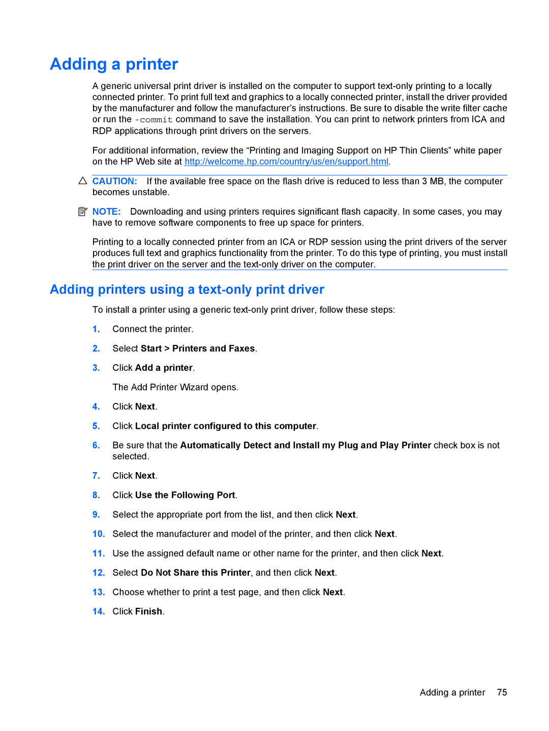 HP 2533t Mobile manual Adding a printer, Adding printers using a text-only print driver, Click Use the Following Port 