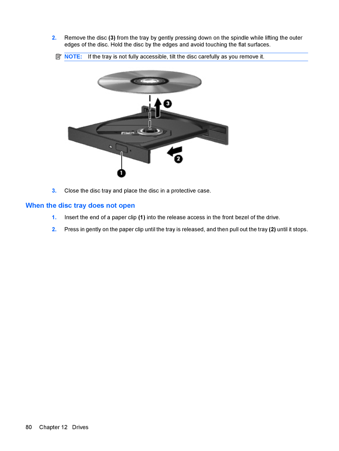 HP 2533t Mobile manual When the disc tray does not open 