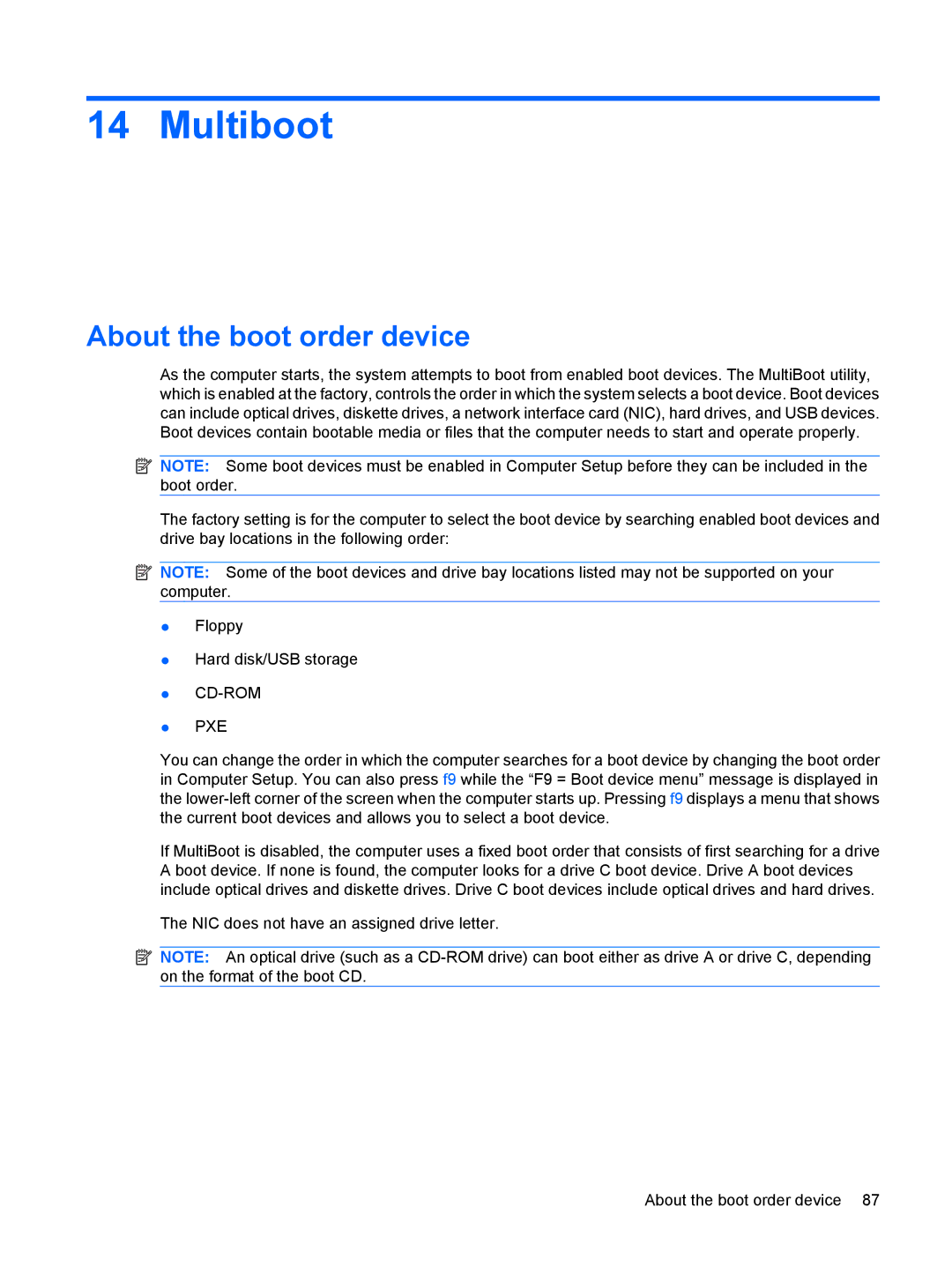 HP 2533t Mobile manual Multiboot, About the boot order device 