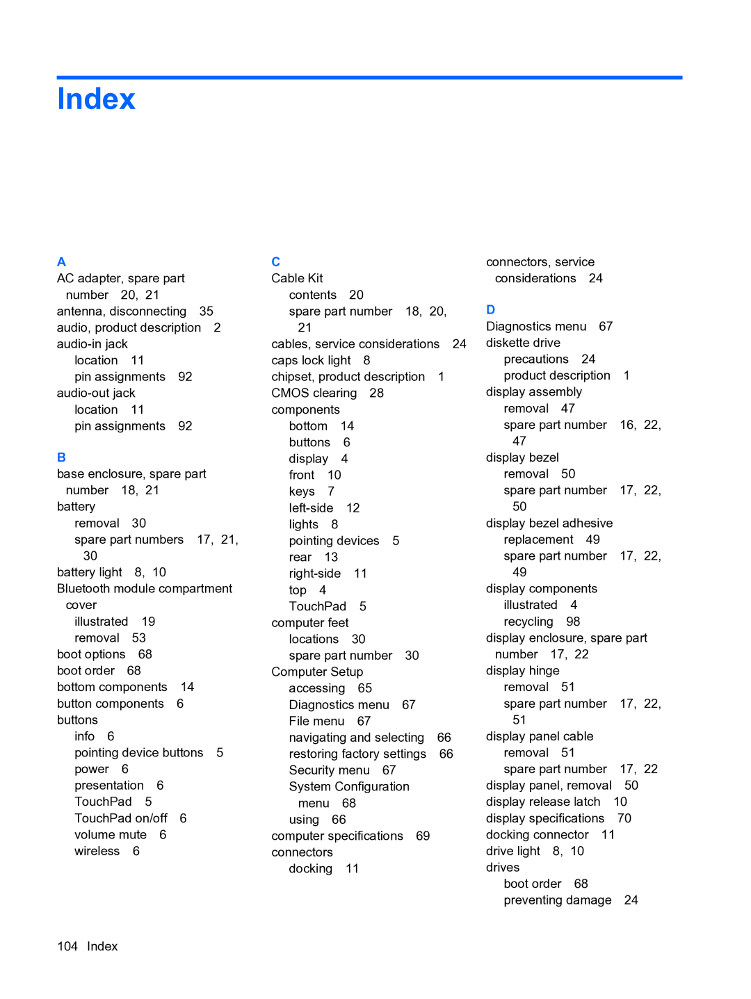 HP 2533t Mobile manual Index 