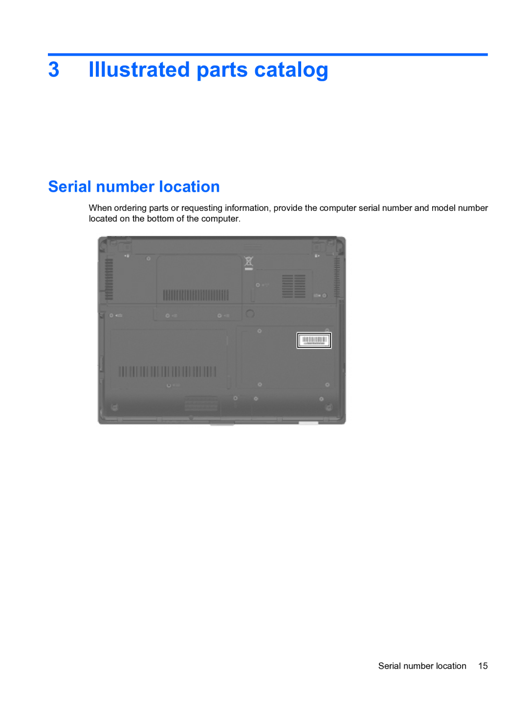 HP 2533t Mobile manual Illustrated parts catalog, Serial number location 