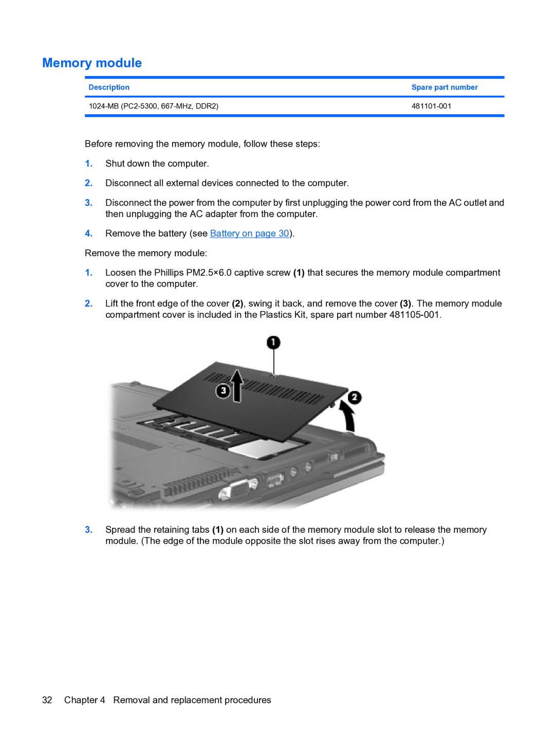 HP 2533t Mobile manual Memory module 