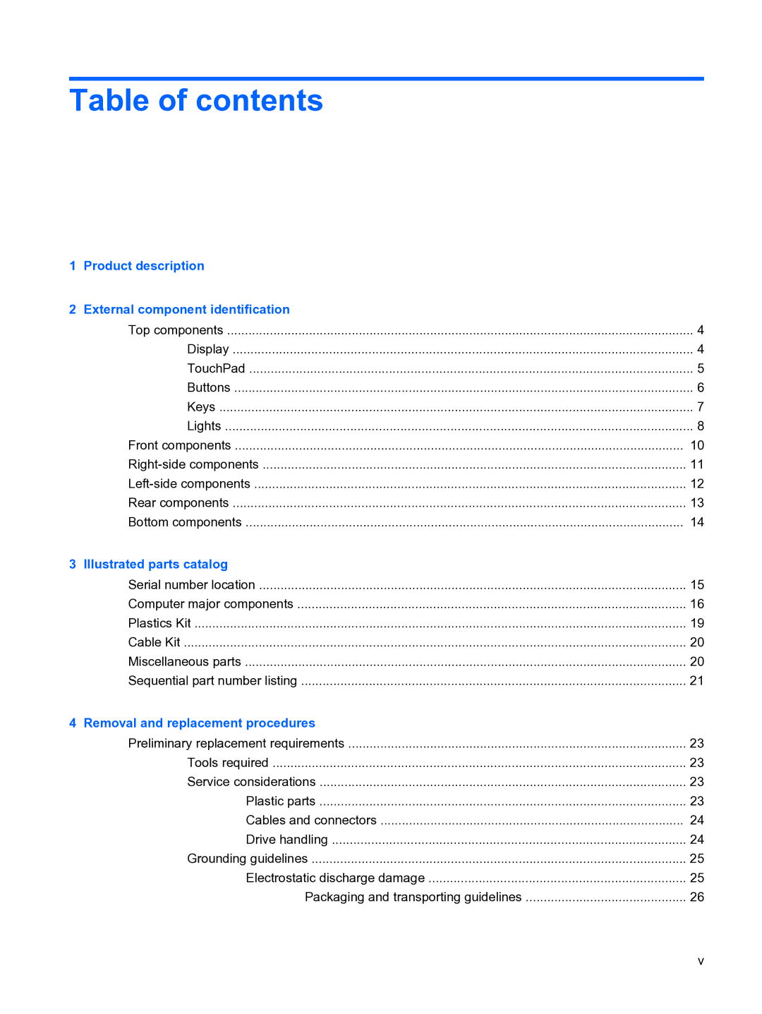 HP 2533t Mobile manual Table of contents 