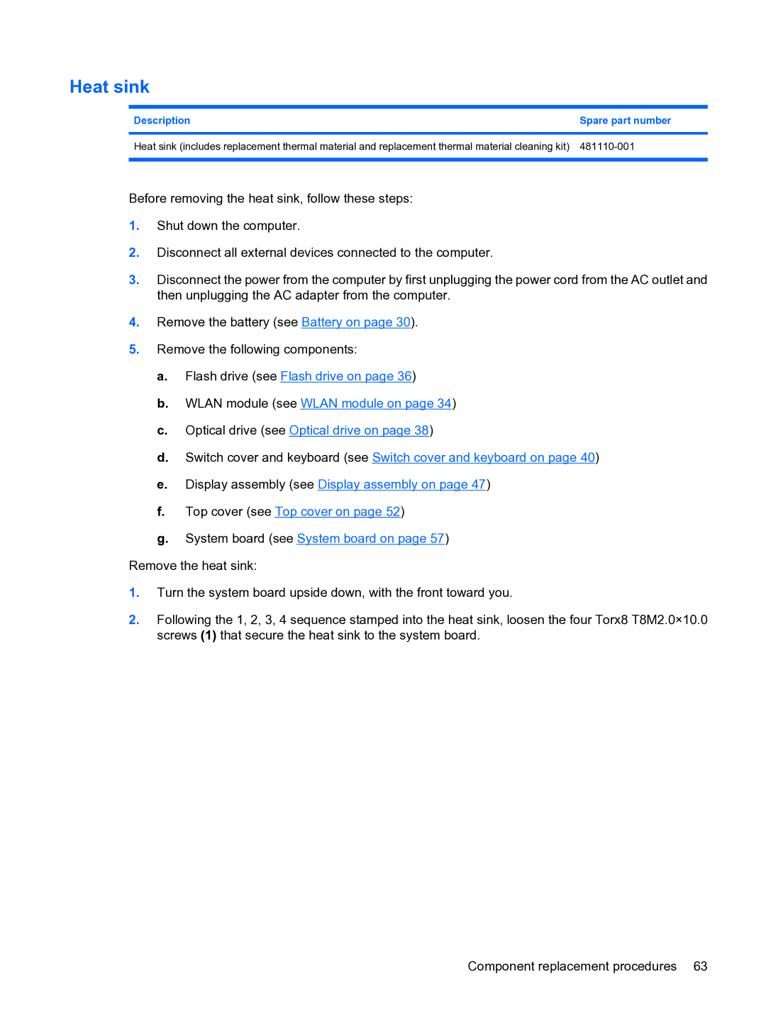 HP 2533t Mobile manual Heat sink 