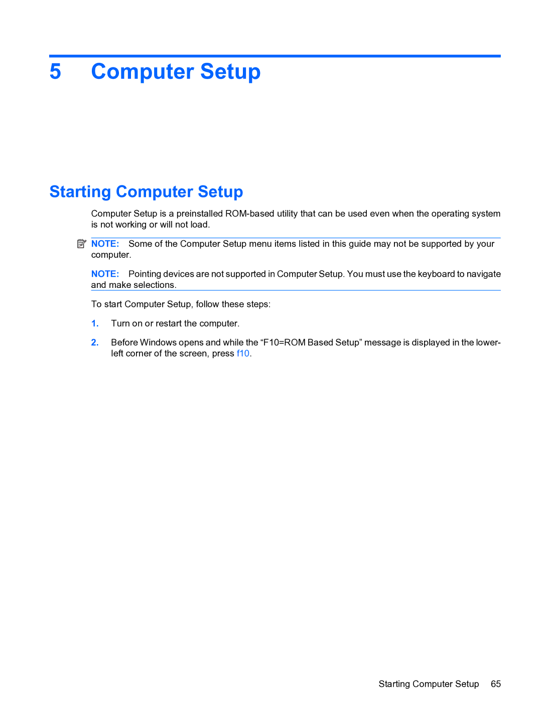 HP 2533t Mobile manual Starting Computer Setup 