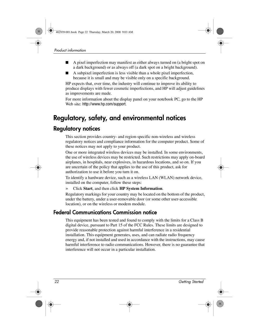 HP 2533T manual Regulatory, safety, and environmental notices, Regulatory notices, Federal Communications Commission notice 