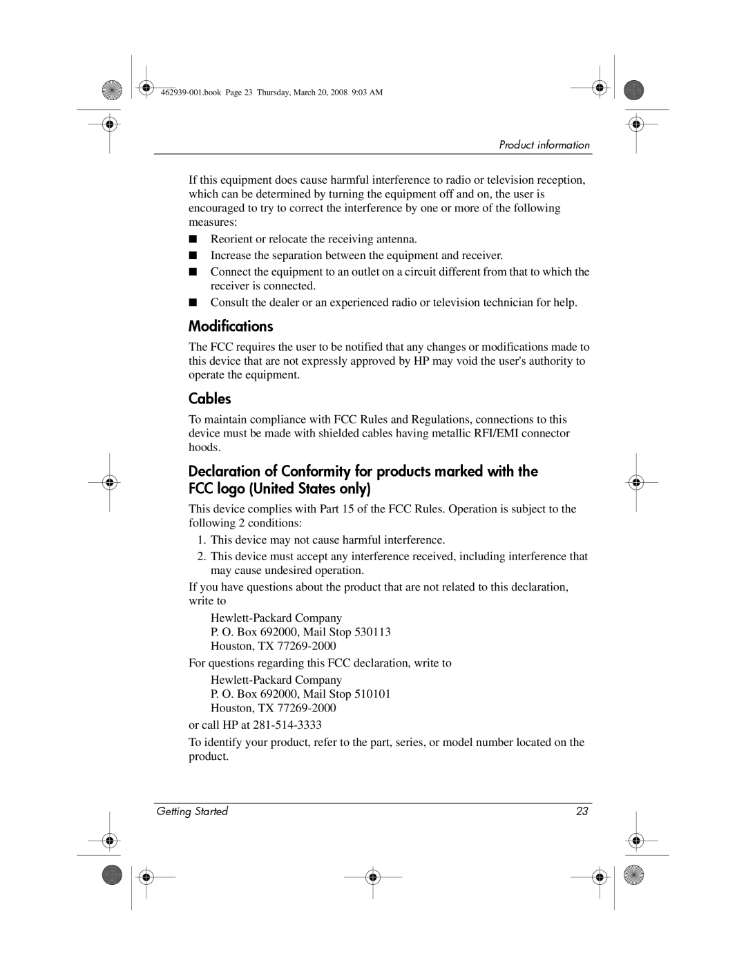 HP 2533T manual Modifications, Cables 