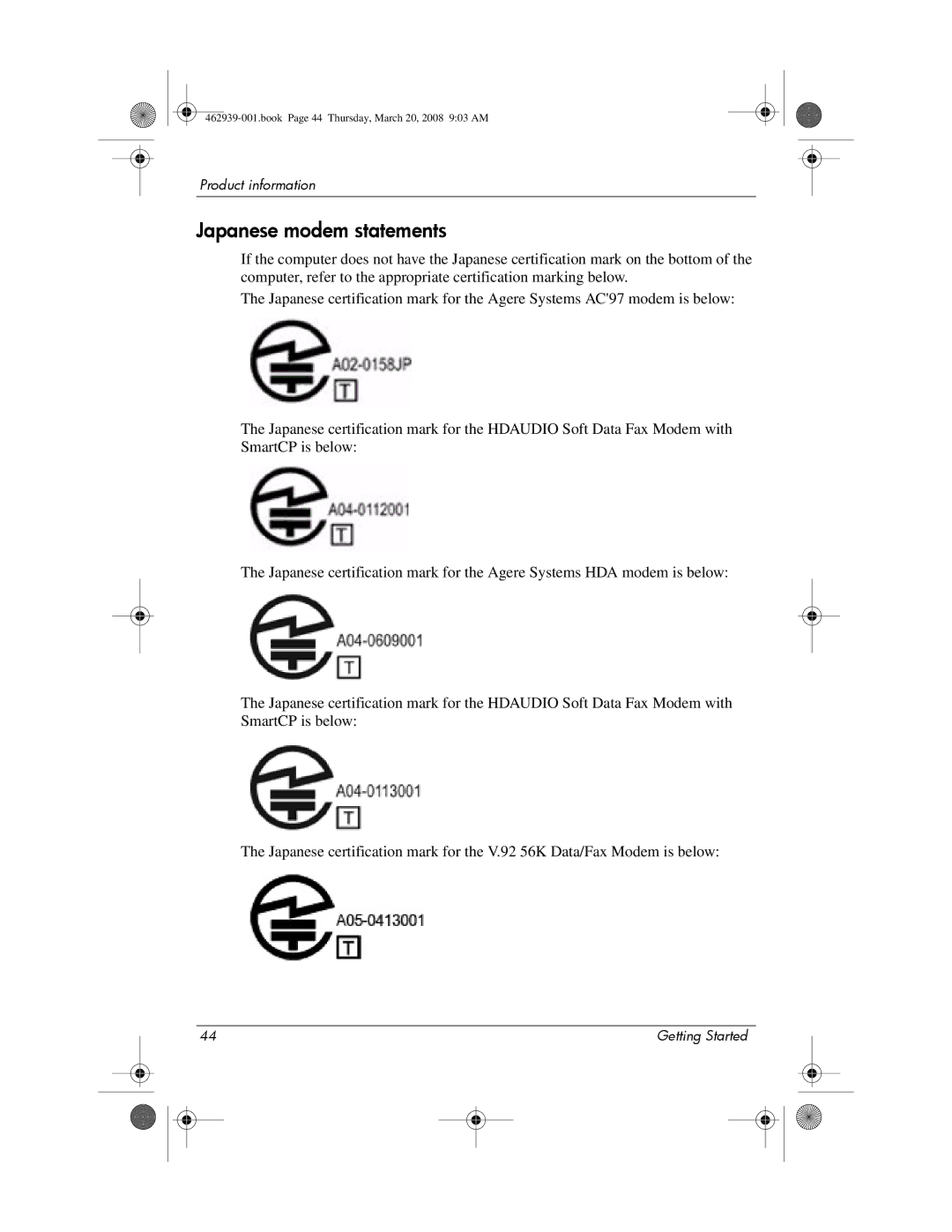 HP 2533T manual Japanese modem statements 