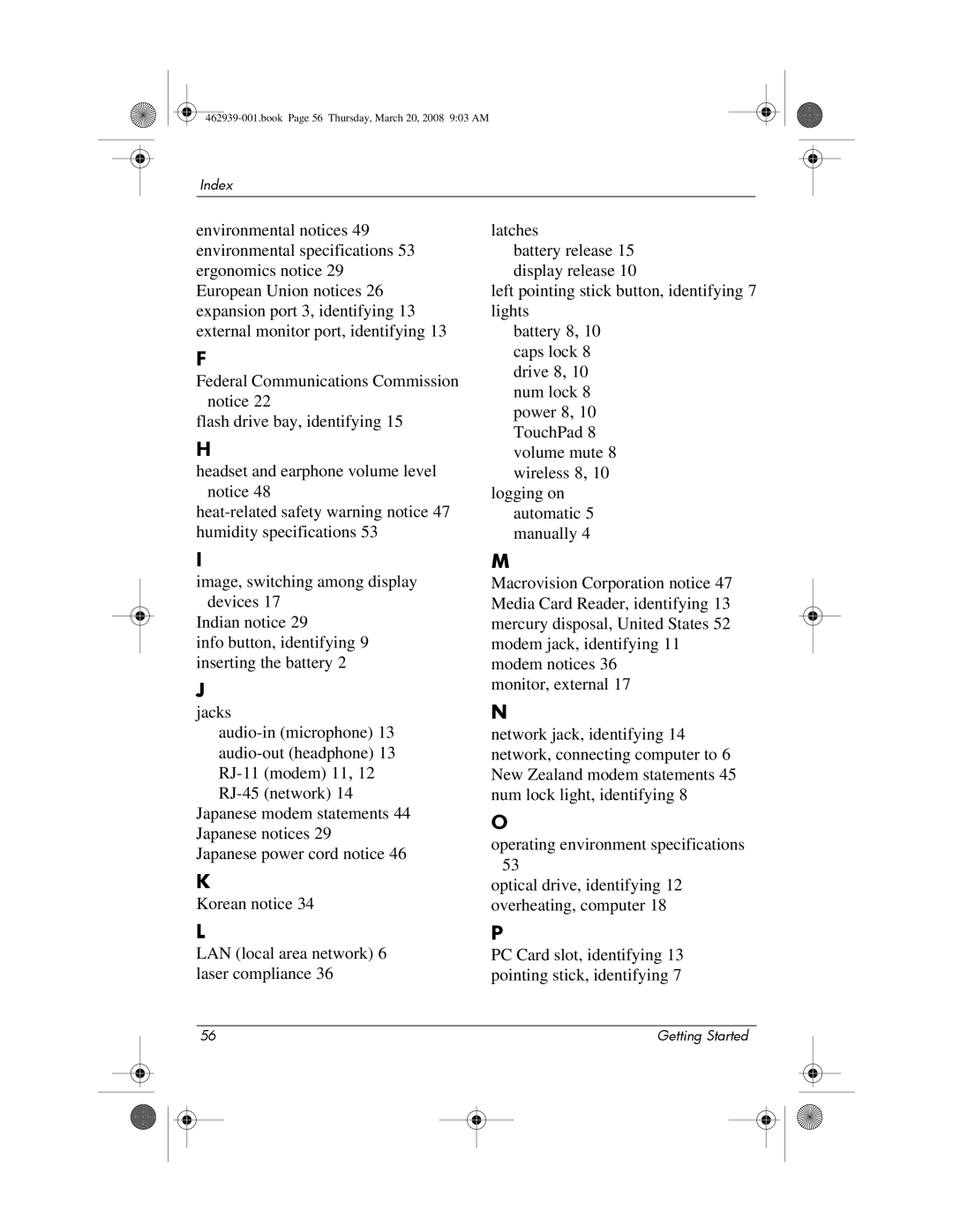 HP 2533T manual Index 