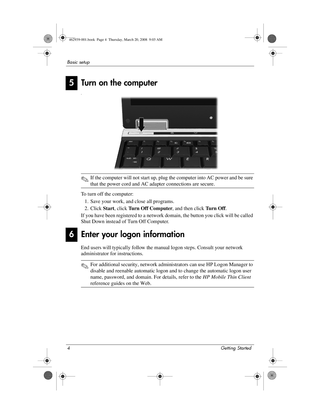 HP 2533T manual Turn on the computer, Enter your logon information 