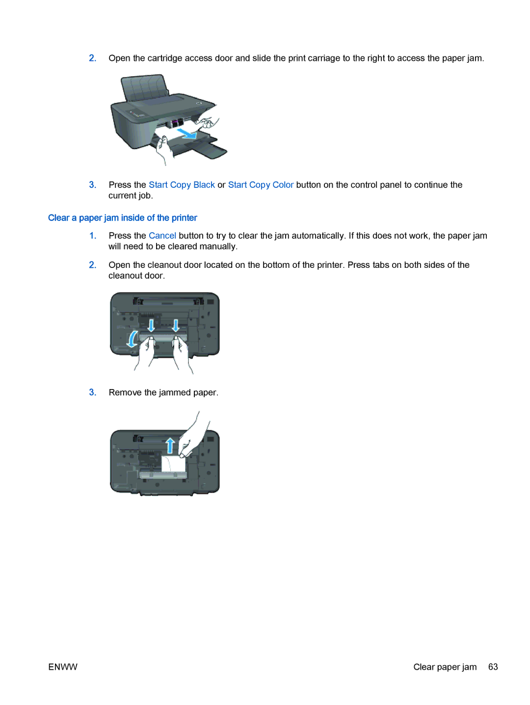 HP 2540 A9U22A#B1H manual Clear a paper jam inside of the printer 