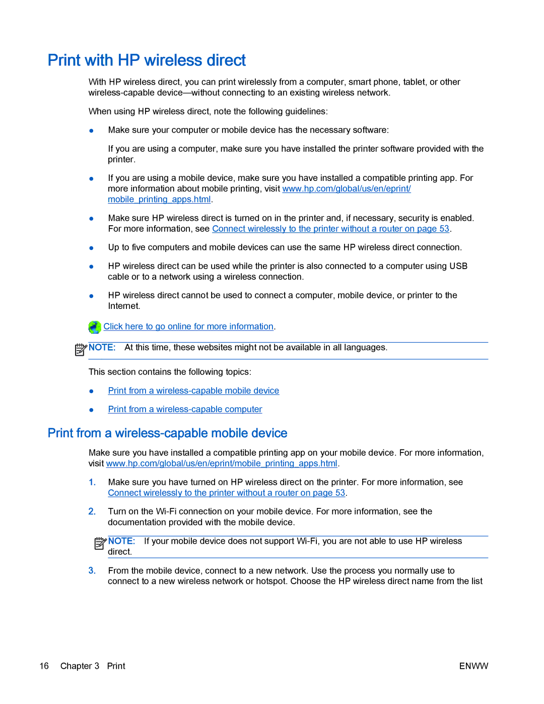 HP 2540 manual Print with HP wireless direct, Print from a wireless-capable mobile device 