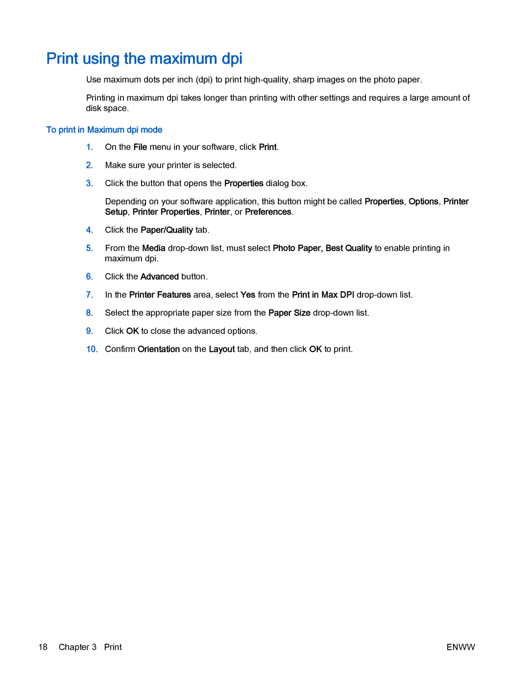 HP 2540 manual Print using the maximum dpi, To print in Maximum dpi mode 