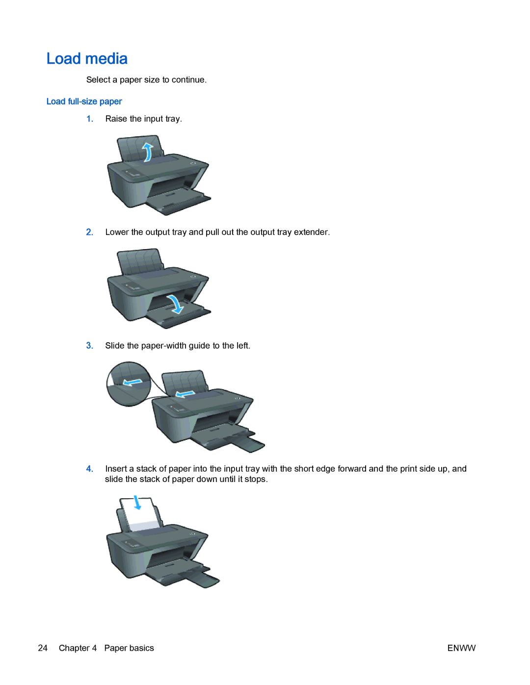 HP 2540 manual Load media, Load full-size paper 