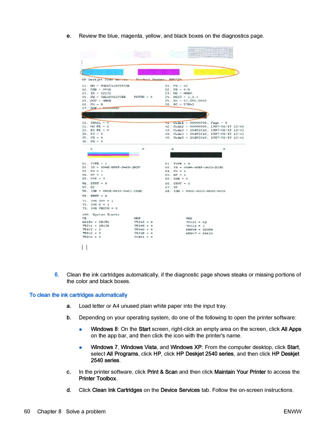 HP 2540 manual To clean the ink cartridges automatically 