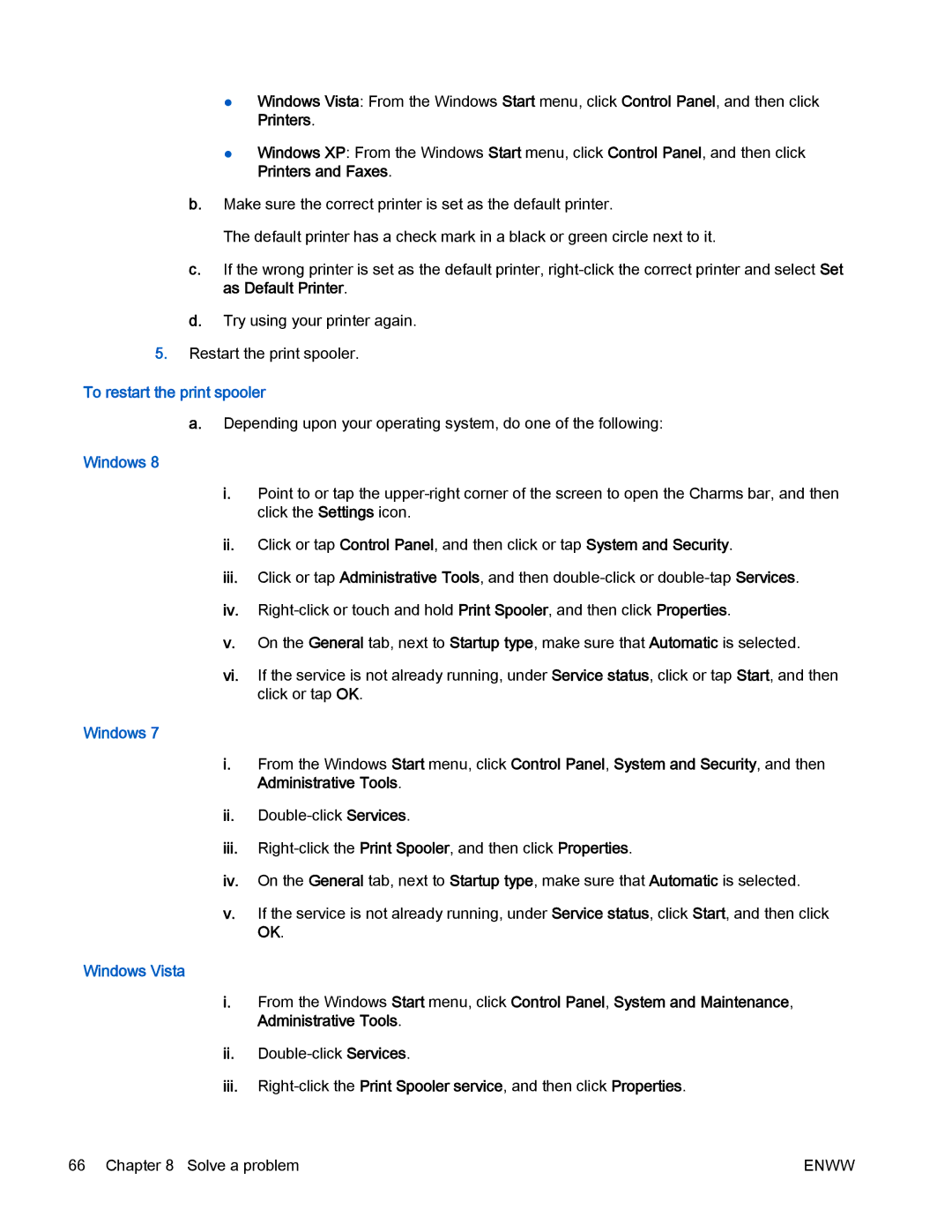 HP 2540 manual To restart the print spooler, Windows Vista 