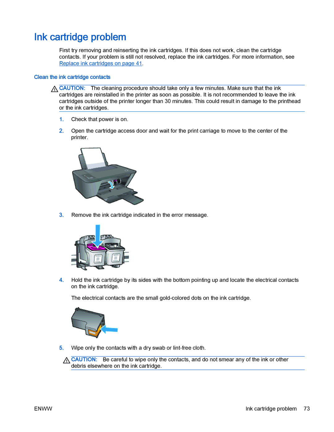 HP 2540 manual Ink cartridge problem, Clean the ink cartridge contacts 