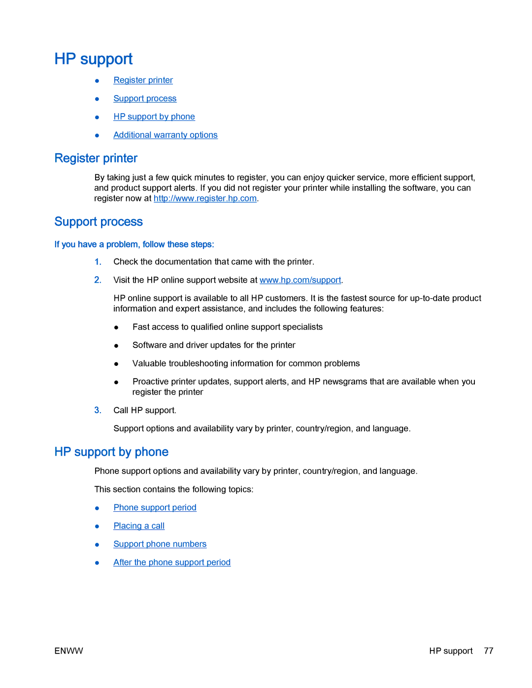 HP 2540 manual Register printer Support process, HP support by phone, If you have a problem, follow these steps 