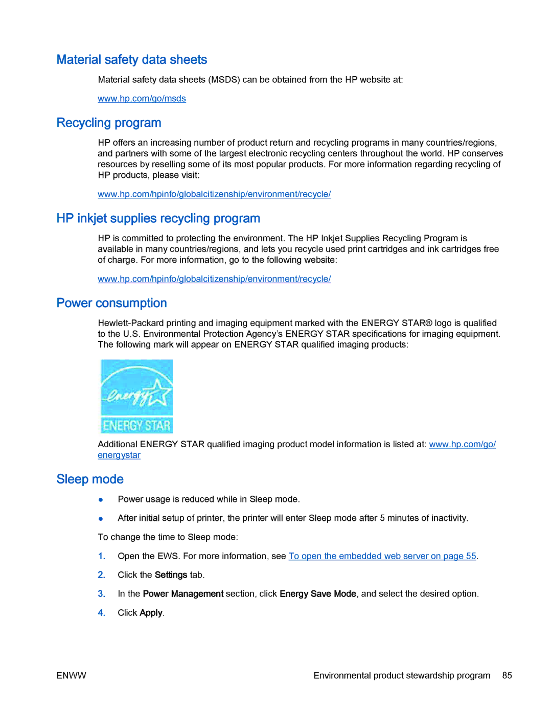 HP 2540 manual Material safety data sheets, Recycling program, HP inkjet supplies recycling program, Power consumption 