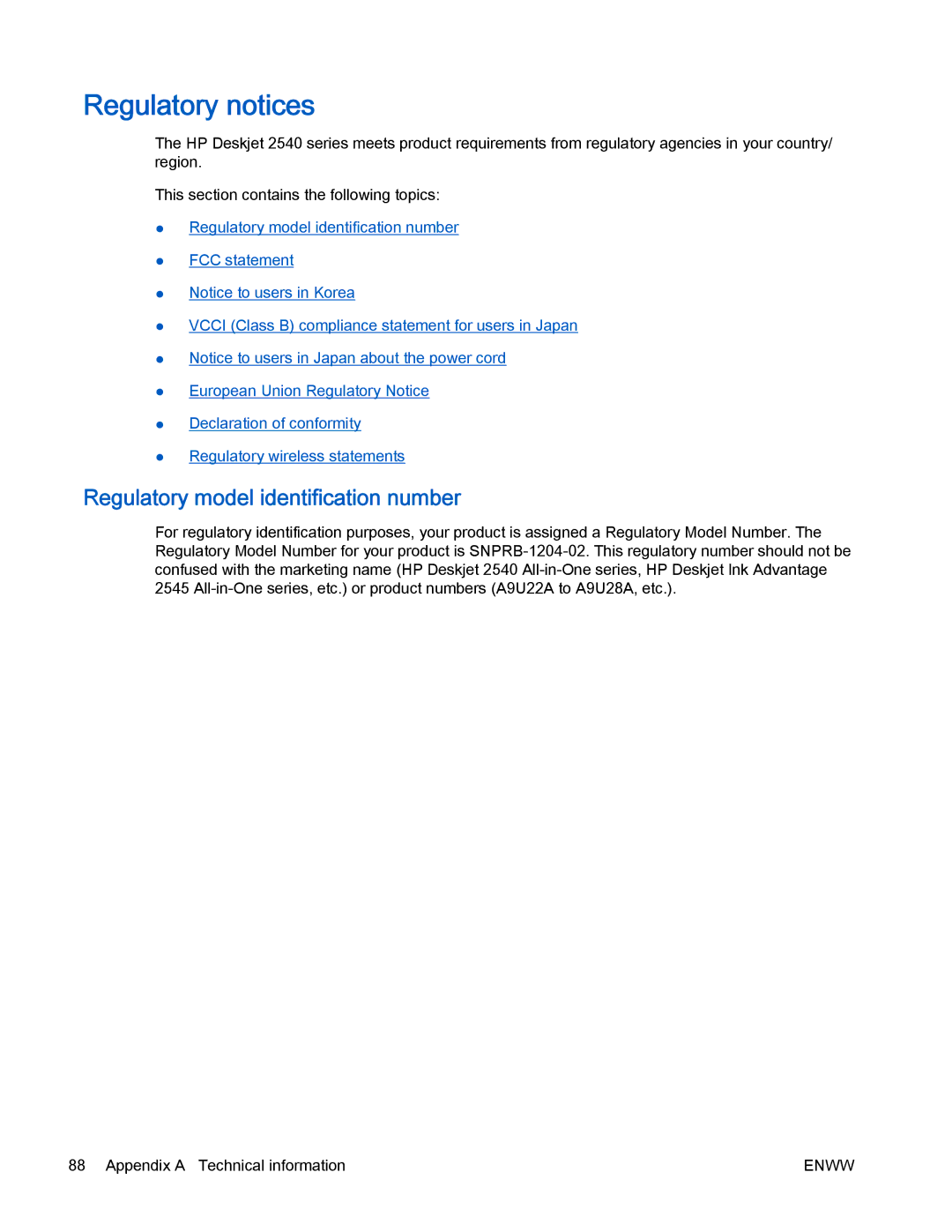 HP 2540 manual Regulatory notices, Regulatory model identification number 