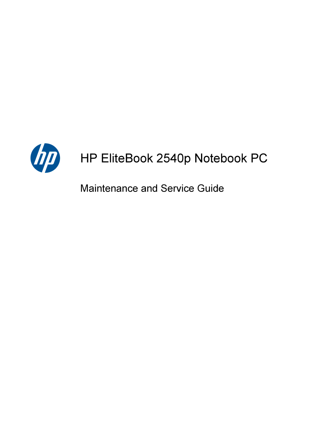 HP 2540p WZ226UT#ABA manual HP EliteBook 2540p Notebook PC 