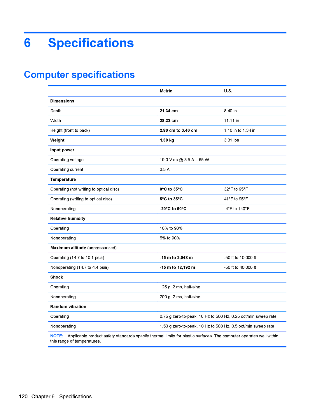 HP 2540p WZ226UT#ABA manual Specifications, Computer specifications 