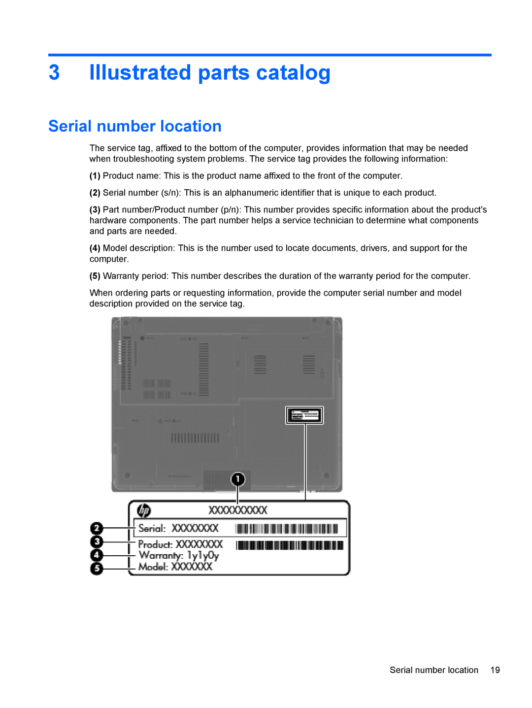 HP 2540p WZ226UT#ABA manual Illustrated parts catalog, Serial number location 