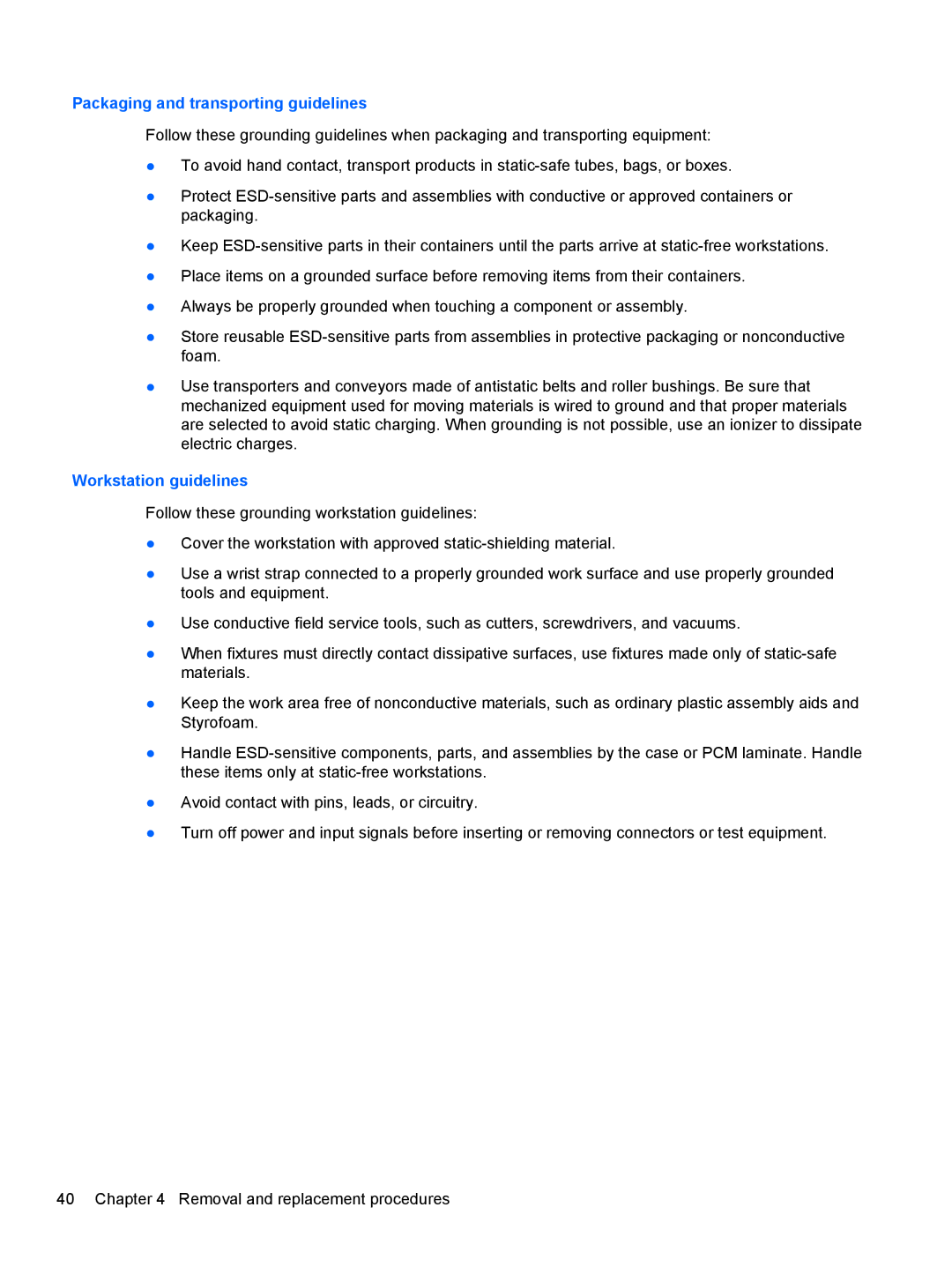 HP 2540p WZ226UT#ABA manual Packaging and transporting guidelines 