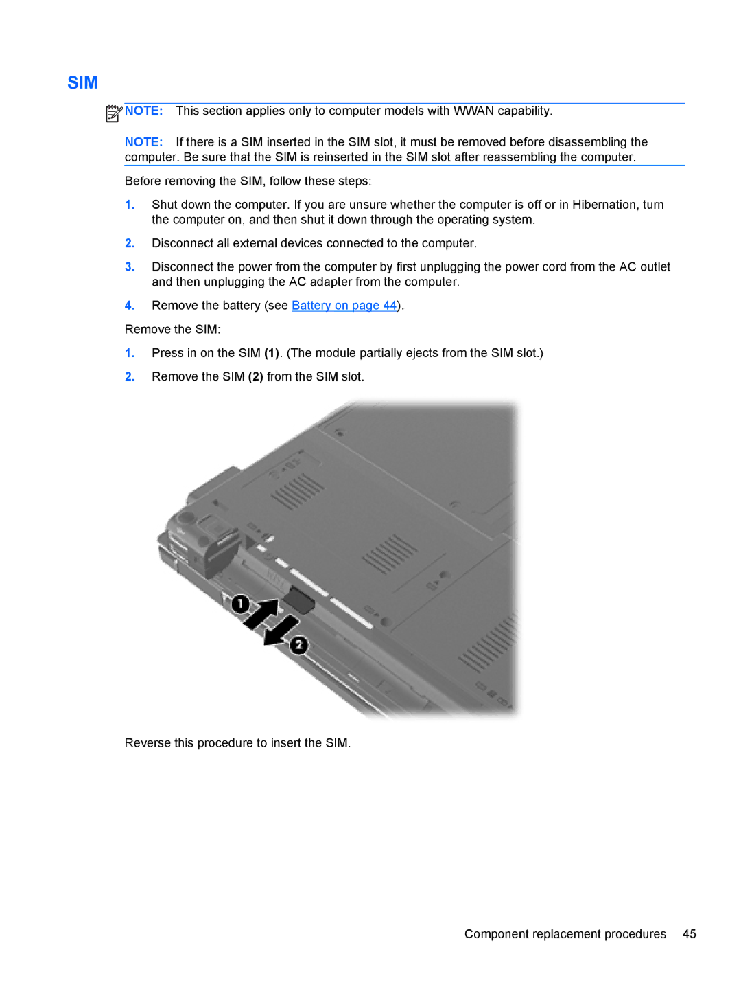 HP 2540p WZ226UT#ABA manual Sim 