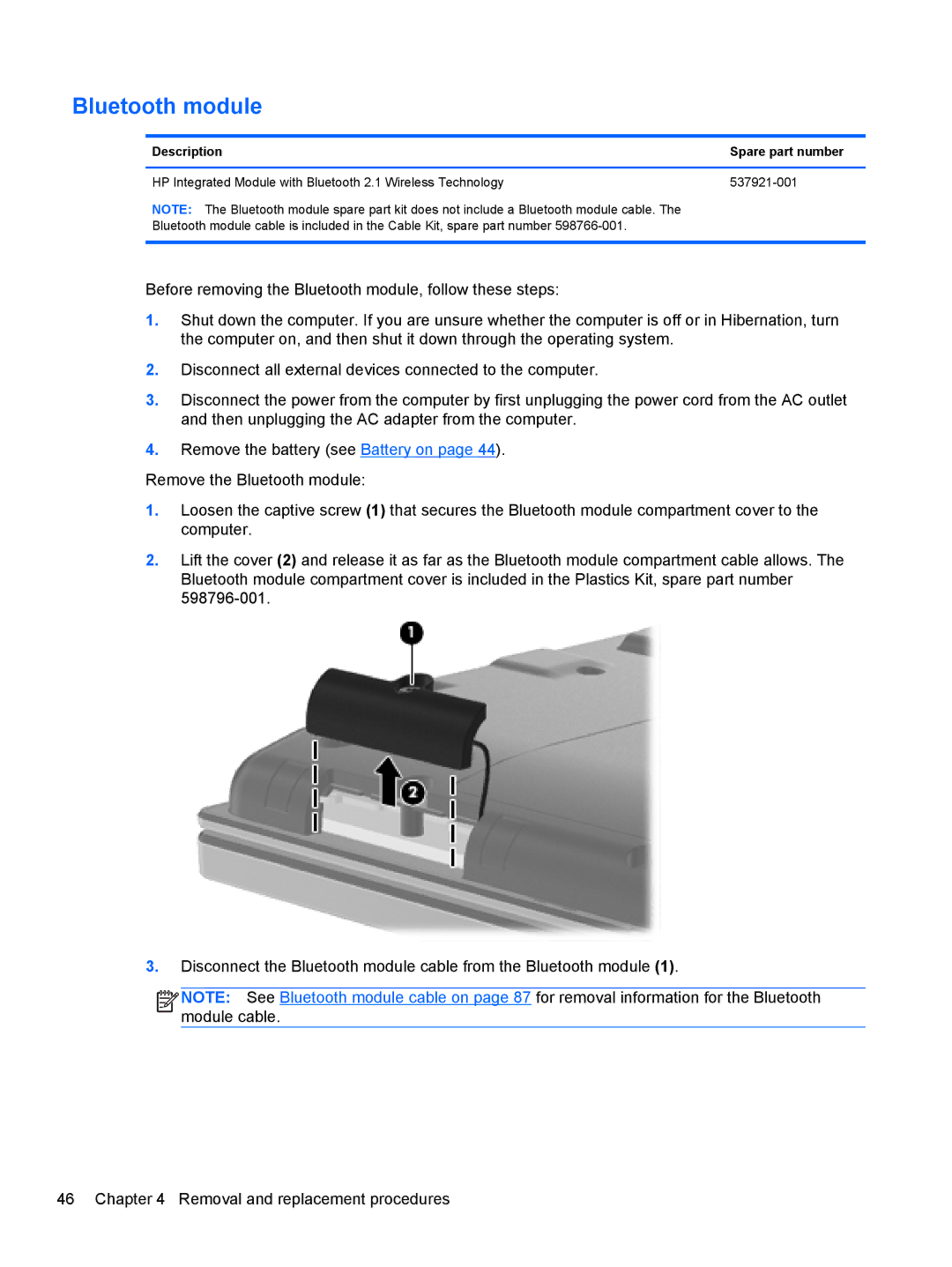 HP 2540p WZ226UT#ABA manual Bluetooth module 