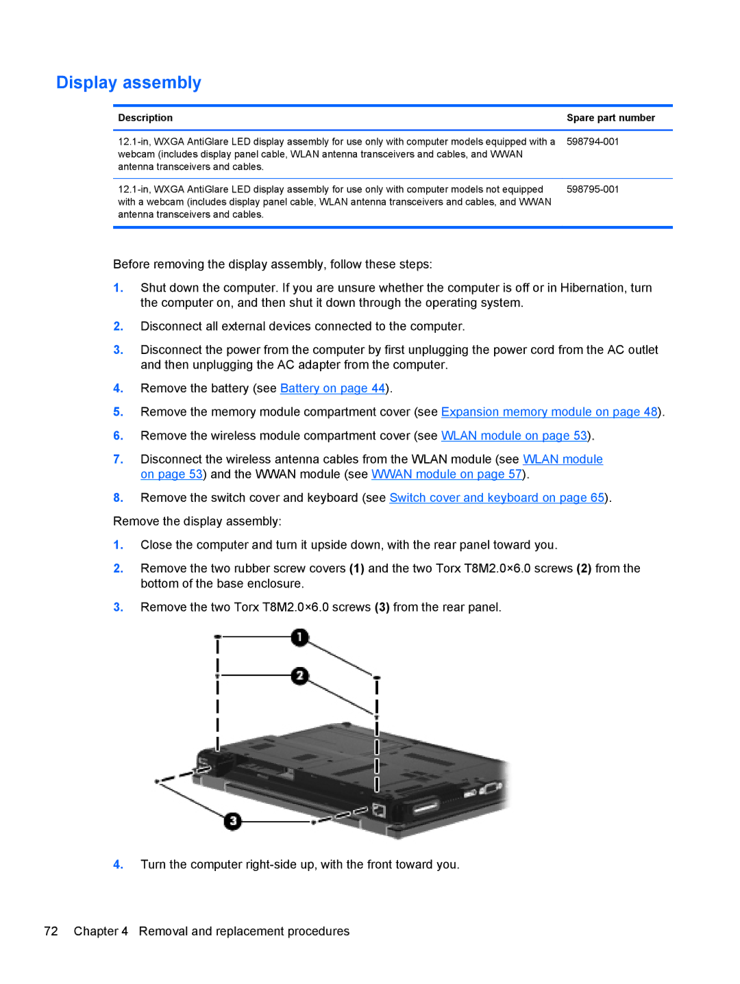 HP 2540p WZ226UT#ABA manual Display assembly 