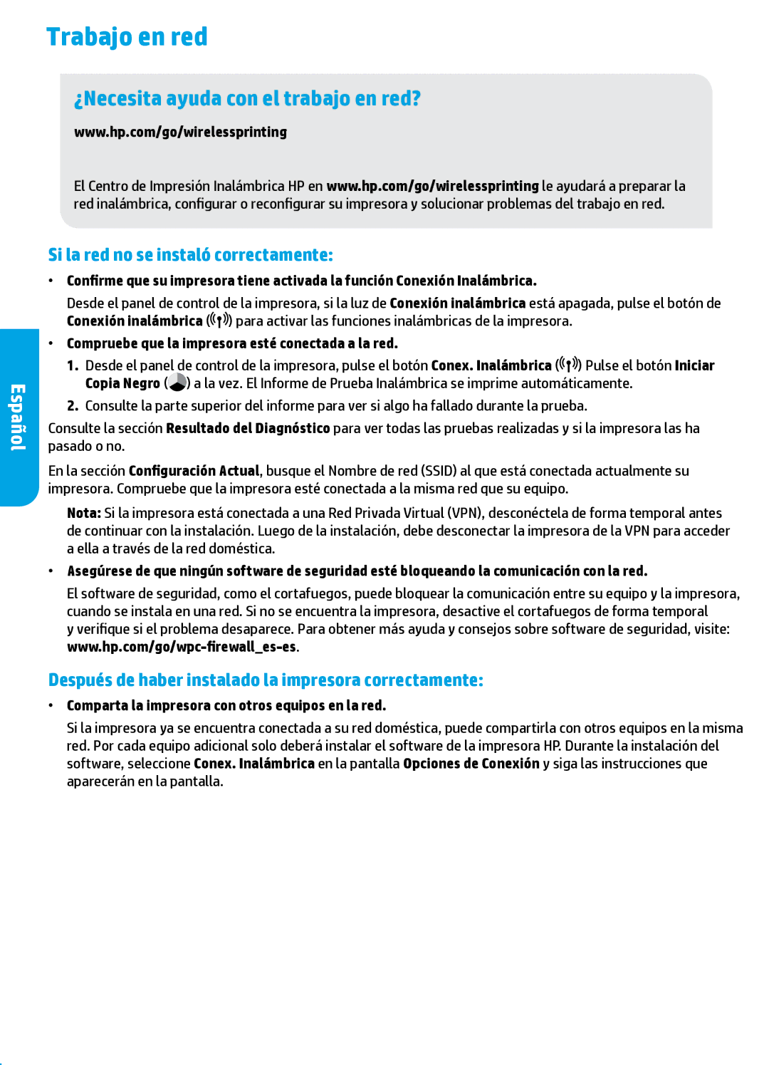 HP 2543, 2542, 2541, 2544 manual Trabajo en red, ¿Necesita ayuda con el trabajo en red?, Si la red no se instaló correctamente 