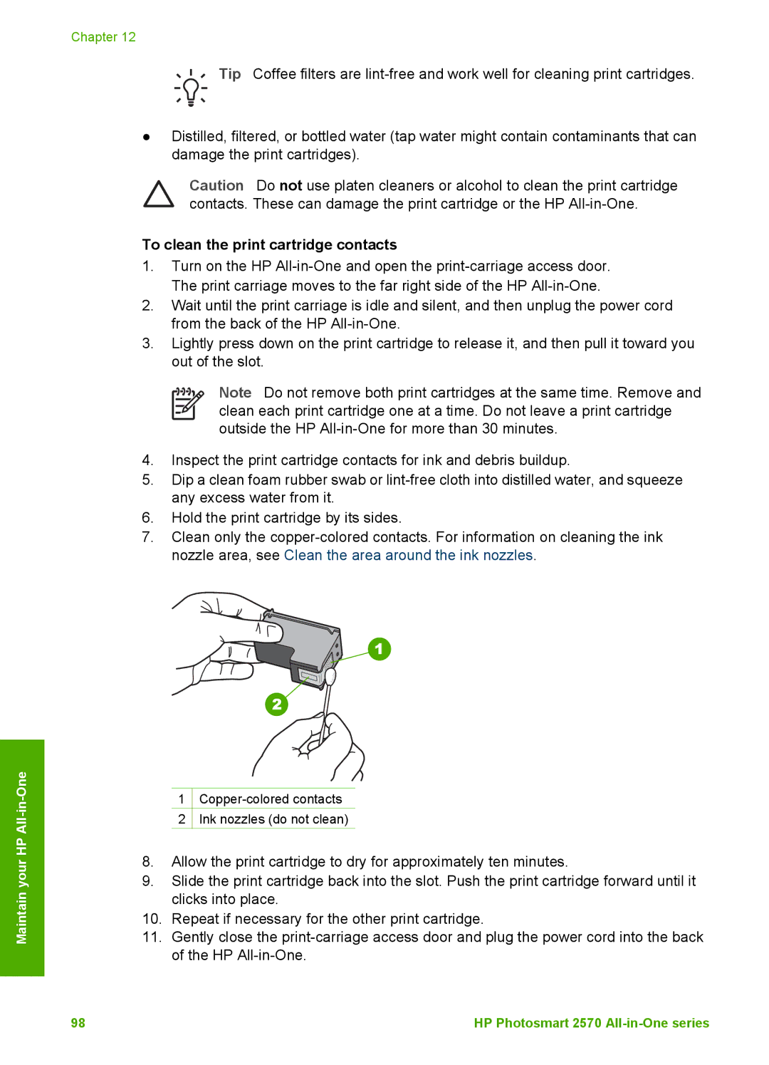 HP 2575xi, 2575v manual To clean the print cartridge contacts 